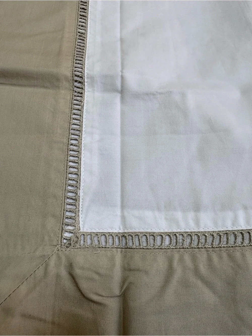 Pottery Barn Classic Cotton White Tan Colorblock KING Duvet Ladder Stitch NWOT